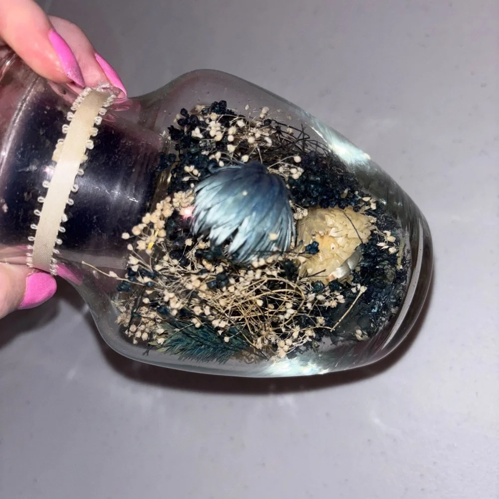 Glass Vase with Cream and Blue Dried Flowers